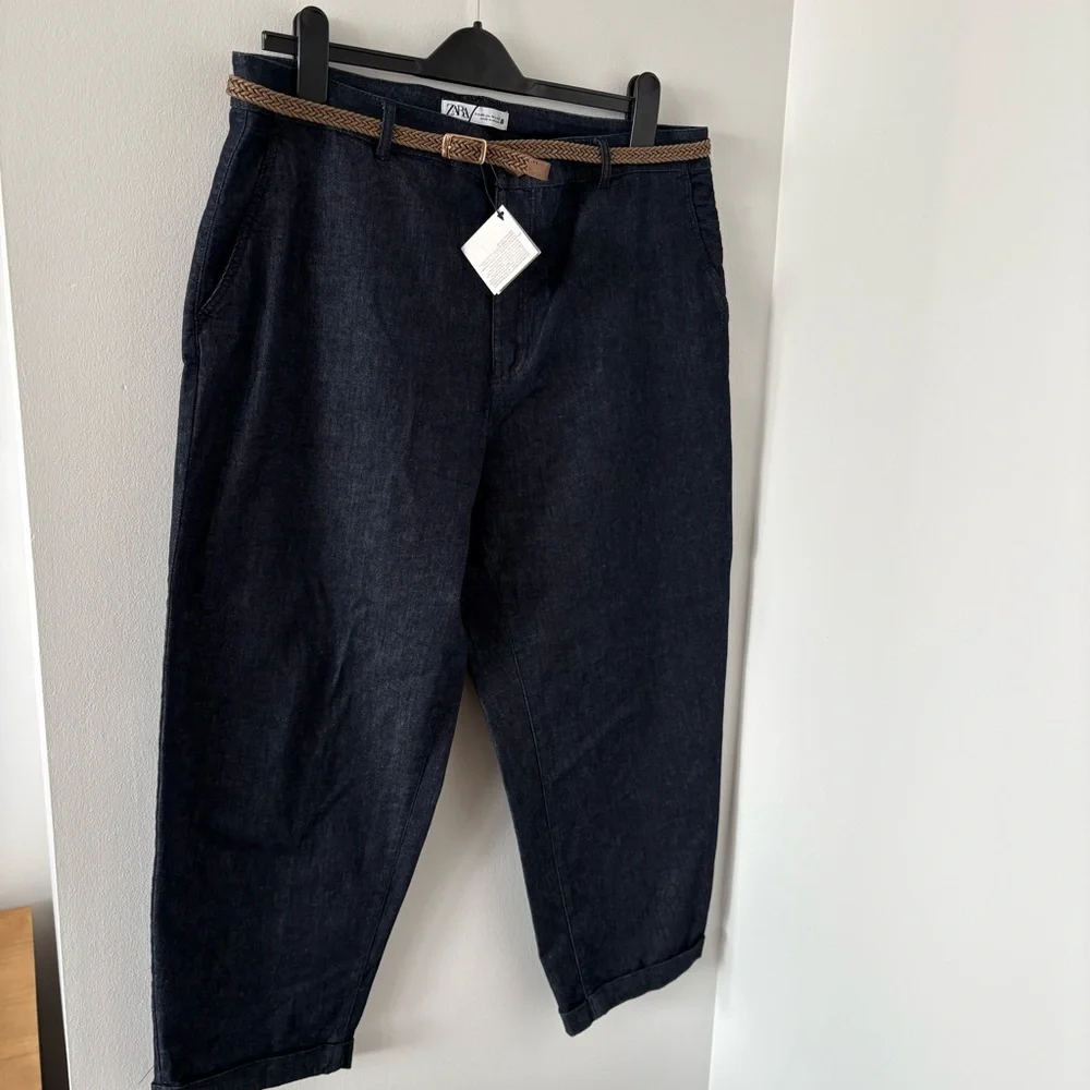 Zara Z1975 Braided‎ Belt Chino Denim Pants Size US 14 NWT